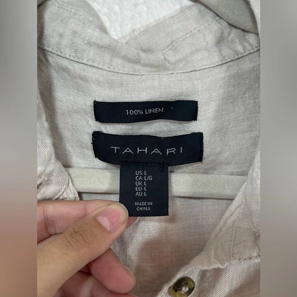 Tahari 100% Linen Beige Sleeveless Collared Button Down Shirt Dress Women Large - Picture 3 of 11
